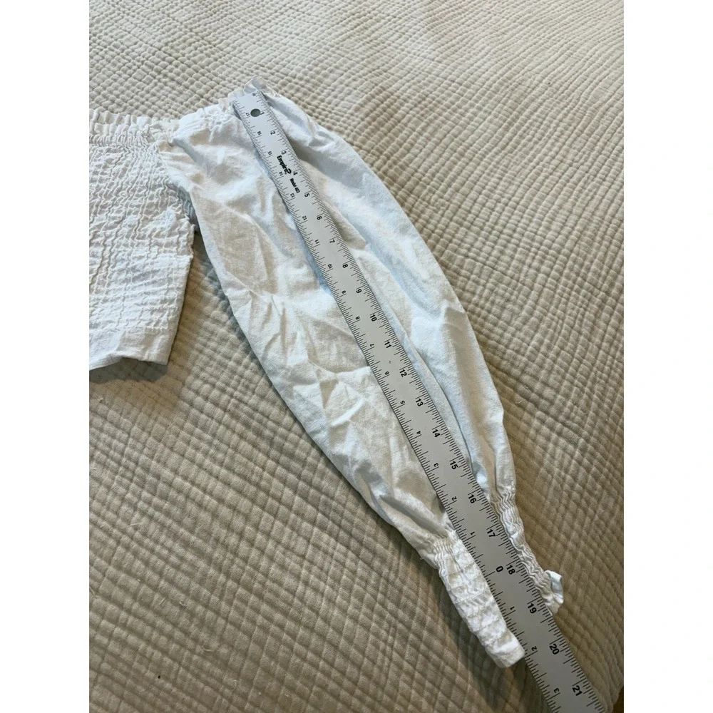 Zara White Smocked Puff Sleeve Ruffle Hem Crop Top Women Medium Coquette Cottage